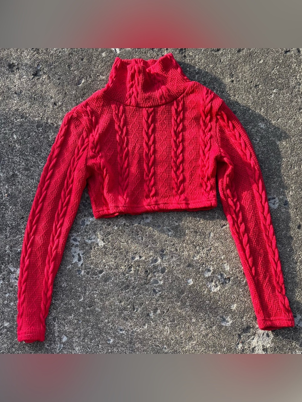 SHEIN Red Cable Knit Cropped Turtleneck Sweater